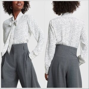 G. Label by Goop Barbara Silk Blend Tie Neck Button Down Blouse Sz 10